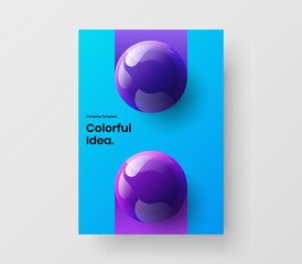Premium placard design vector layout. Modern 3D balls journal cover illustration.