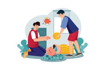 Man broke a piggy bank on the floor