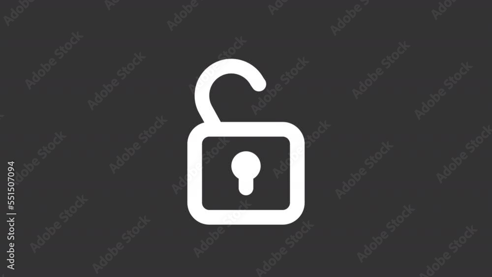Poster animated padlock white line ui icon. successful log in. seamless loop hd video with alpha channel on