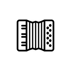 Accordion line icon. Songs, singing, note, hearing, beat, bass, musician, genre, hits, relaxation, melody, musical instruments, concert, composer. Music concept. Vector black line icon on