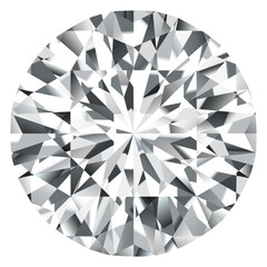 Reaalistic vector illustration. Top view of a white diamond. Isolated bright gemstone. Crystal jewel with shadow. 