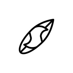 Surfboard line icon. Vacation, weekend, rest, resort, route, beach, airport, family vacation, things, storage, shoes, clothes, luggage. Leisure concept. Vector black line icon on white background
