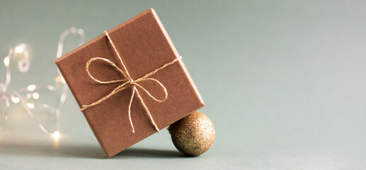 Christmas background with decorations and gift box