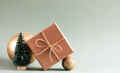 Christmas background with decorations and gift box