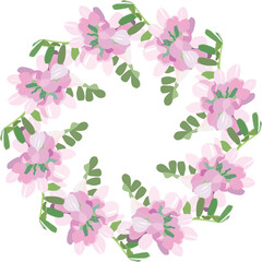 circular pink and green floral frame on transparent background