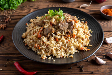 rice with meat and vegetables traditional asian food