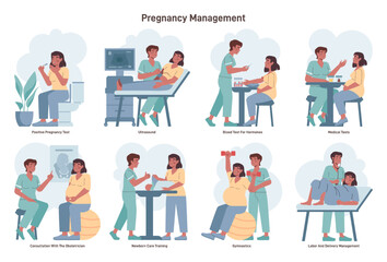 Pregnancy management set. Pregnancy planing, ultrasound, prenatal - obrazy, fototapety, plakaty