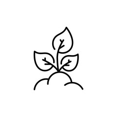 Plant line icon. Soil, earth, eco, ecology, plants, flora, botany, ecosystem, plants, leaves, drugs, biology. Nature concept. Vector black line icon on a white background