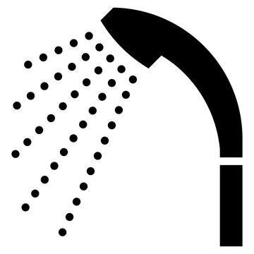 recommend clip art: Símbolo duchas en hotel o spa. Icono aislado cabezal de ducha de baño rociando agua