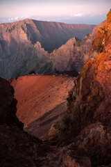 Sunrise view above the old volcano crater mountain of the Piton des Neiges, Reunion island
