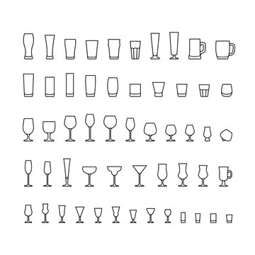Bar glasses with names black silhouette icons Vector Image