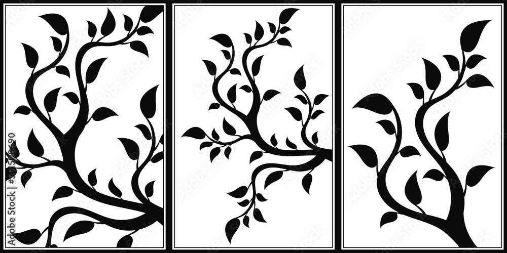 Poster young flowering tree. isolated sapling. abstract silhouette of a branch with leaves. spring backgrou