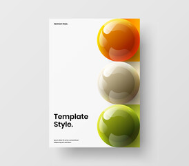 Isolated front page A4 design vector concept. Original realistic spheres journal cover illustration.