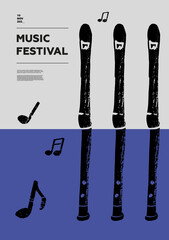 Pipe. Music festival poster. Wind musical instruments. Competition.  A set of vector illustrations. Minimalistic design. Banner, flyer, cover, print.