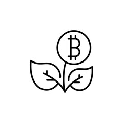 Obraz premium Earning line icon. Plant, cultivation, finance, trade, trading, cryptocurrency, electronic money, earnings, purchase, sale, investment. Finance concept. Vector black line icon on a white background