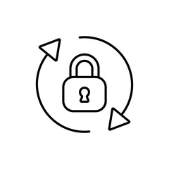 Arrows with lock line icon. Protection update, gadget, chat, community, lock, security, access, password, closed, unavailable. Privacy concept. Vector black line icon on a white background