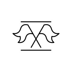 Flags line icon. Flag, competition, rivalry, mark, place, goal, path, race, performance, designation. Competition concept. Vector black line icon on a white background