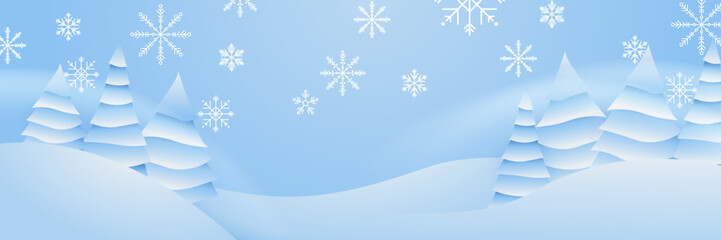 Festive composition with christmas banner and winter snowflake element. White and blue snowflake border, Christmas design for greeting card. Vector illustration snow flake or banner wallpaper header