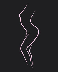 Beautiful logo Silhouette. Beauty woman fitness figure. Black background. Lady poses drawn in vector lines. Vector illustration