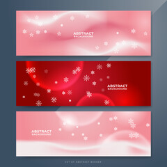 Red and white christmas wide banner with snowflake bokeh decoration. Winter banner with snowflake. Horizontal new year background, headers, posters, cards, website. Vector illustration