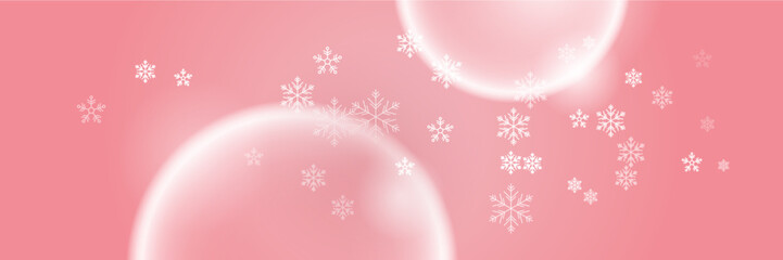 Red and white christmas wide banner with snowflake bokeh decoration. Winter banner with snowflake. Horizontal new year background, headers, posters, cards, website. Vector illustration