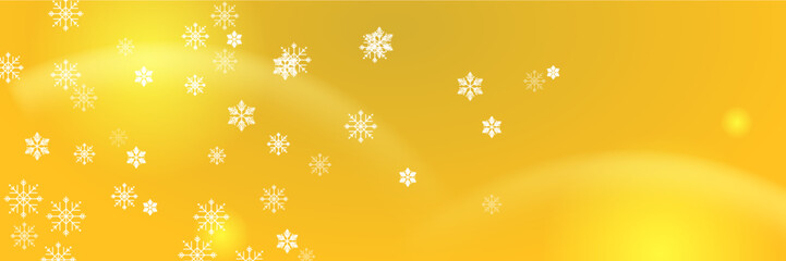 Yellow white christmas wide banner with snowflake bokeh decoration. Winter banner with snowflake. Horizontal new year background, headers, posters, cards, website. Vector illustration