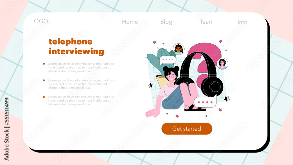 Poster call center operator web banner or landing page. technical support
