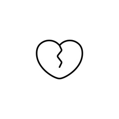 Broken heart line icon. Sadness, betrayal, torment, pain, disappointment, wounded soul. Relationship concept. Vector black line icon on a white background