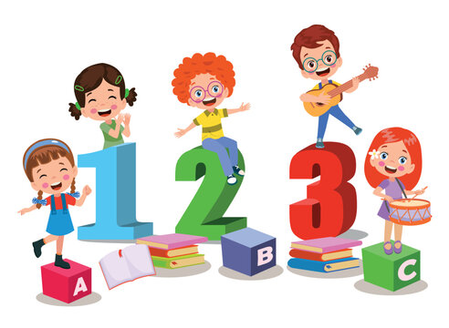 Cartoon kids with 123 numbers vector image