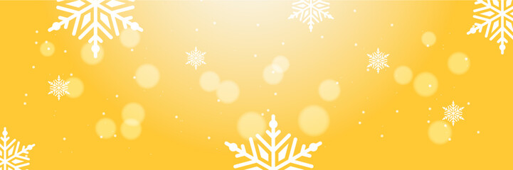 Orange and white christmas wide banner with snowflake bokeh decoration. Winter banner with snowflake. Horizontal new year background, headers, posters, cards, website. Vector illustration