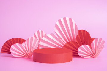 Mock up podium stage or pedestal and hearts symbol love. Decorations to Valentines day for your...