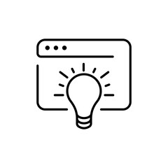 Idea line icon. Invented, note, idea, think, theory, conjecture, thought, reasoning, development, web page, progress. meditation concept. Vector black line icon on white background.