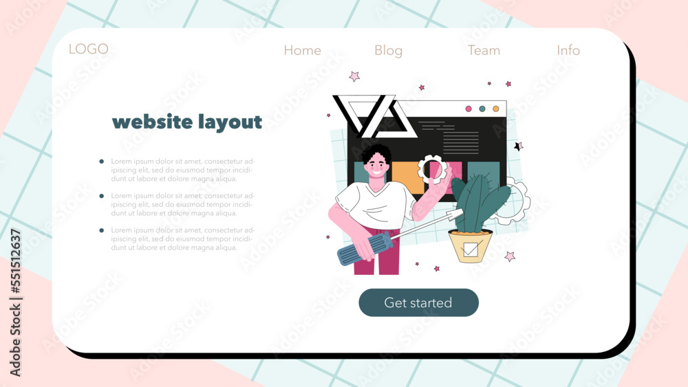 Poster website programming web banner or landing page. content management