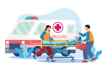 Medical Assistant Transferring The Patient Into An Ambulance