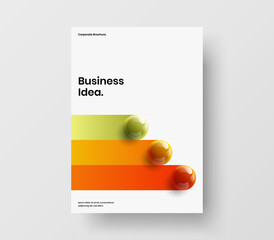 Multicolored corporate brochure vector design illustration. Isolated 3D spheres banner layout.