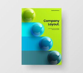 Bright cover A4 design vector concept. Multicolored 3D balls pamphlet layout.