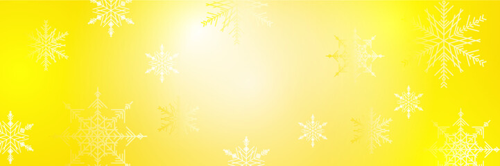 Orange yellow and white christmas wide banner with snowflake bokeh decoration. Winter banner with snowflake. Horizontal new year warm background, headers, posters, cards, website. Vector illustration