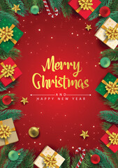 Fototapeta na wymiar merry Christmas red background greetings. vector illustration design