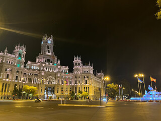 Fototapeta na wymiar City Hall building in the center of Madrid at night and illuminated by lights