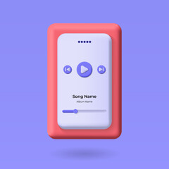 3d music player isolated on light blue background. audio streaming app. Vector 3d illustration