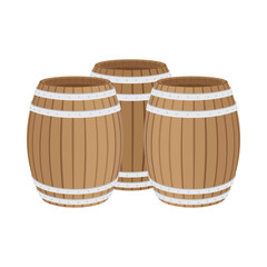Barrels. Wooden kegs group hand drawn illustration. Realistic oak casks. Part of set. 