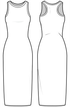Knit Sleeveless Racer Back Bodycon Dress Front and Back View. Fashion Illustration Vector CAD Technical Drawing Flat Drawing Template Mockup. Stock Vektorgrafik Adobe Stock