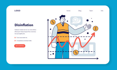 Disinflation web banner or landing page. Price increases and the value