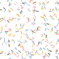 Fototapeta na wymiar Vector organic seamless abstract background, party confetti pattern. Colorful pastel colored mosaic of simple shapes on white background.