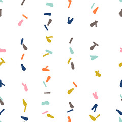 Fototapeta na wymiar Vector organic seamless abstract background, party confetti pattern. Colorful pastel colored mosaic of simple shapes on white background.