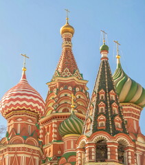 Fototapeta na wymiar Colorful Domes and tents of the Intercession Cathedral (St. Basil's Cathedral) in Moscow