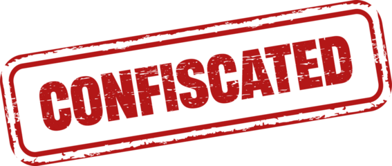 Confiscated rubber stamp. Vintage old red color texture frame label