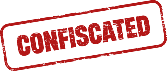 Confiscated rubber stamp. Vintage old red color texture frame label