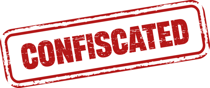 Confiscated rubber stamp. Vintage old red color texture frame label