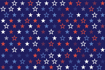 USA Flag Stars and Stripes Seamless Pattern, 4th of July Red, Blue, White Stars and Lines Background for Celebration Holiday, American President Day, memorial day, Vector Illustration